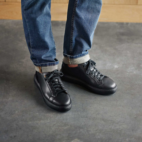 Men's Sunset Sneaker Black Leather Close Up