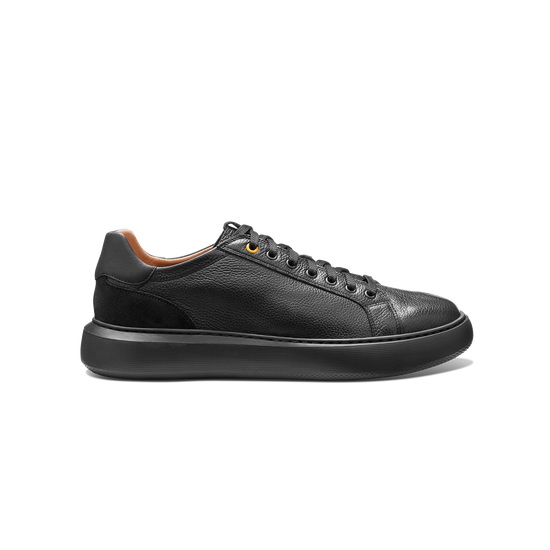 Sunset Men's Modern Leather Sneakers Black Leather on black sole profile