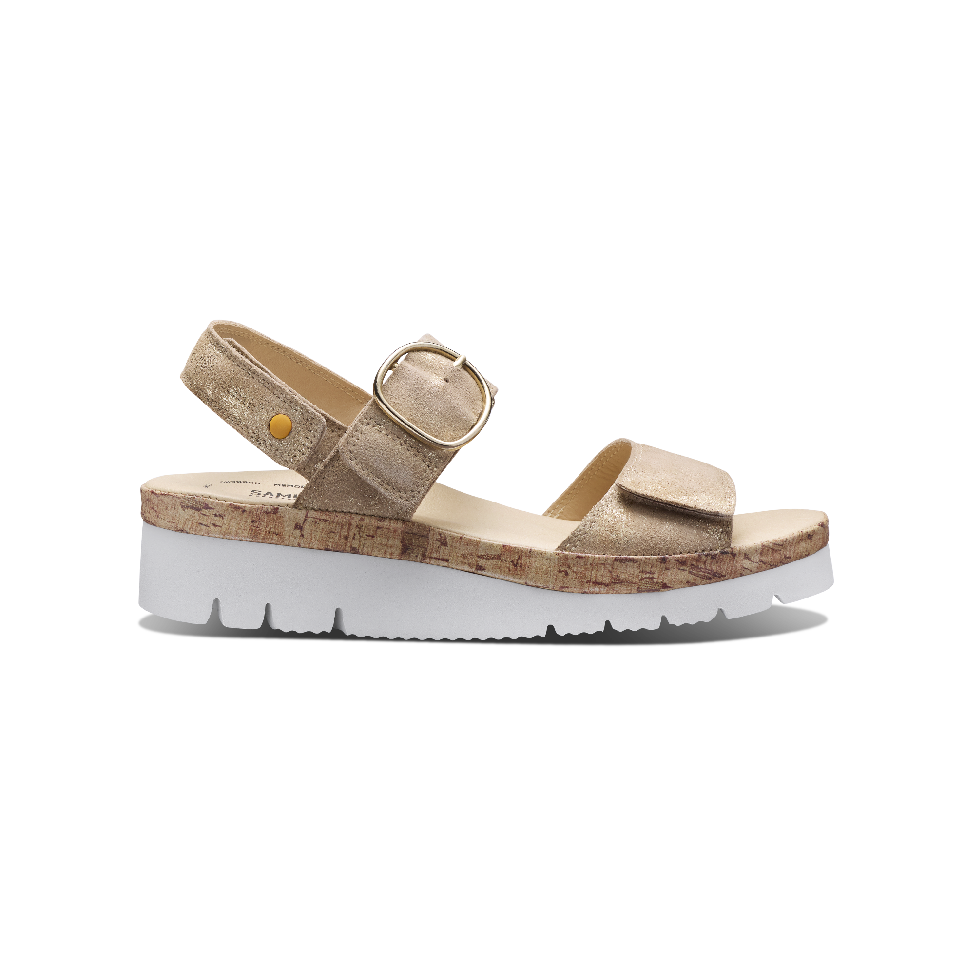 Women's Portola Two Strap Sandal | Gold Metallic Suede – Samuel