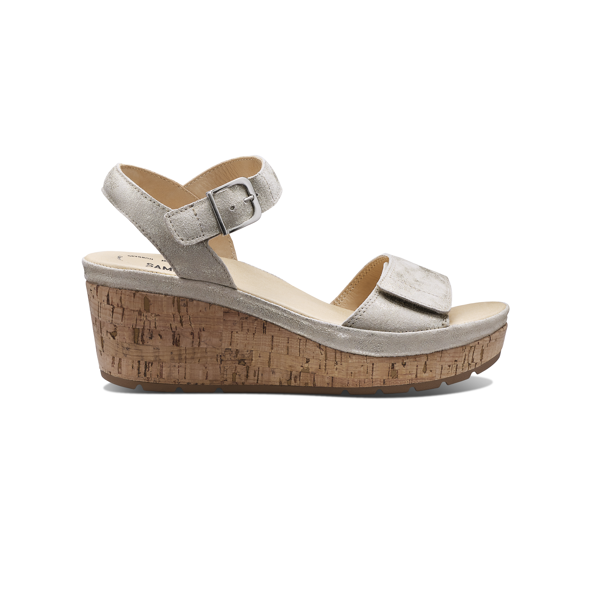 Women's Portola Two Strap Wedge | Champagne Metallic Suede