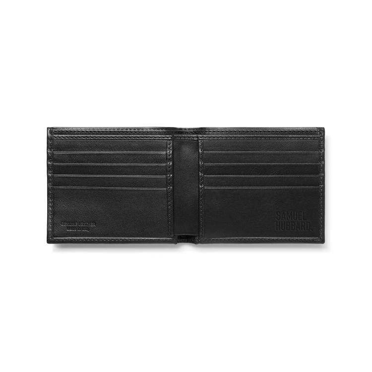 Slim Bifold Wallet Black Leather Open