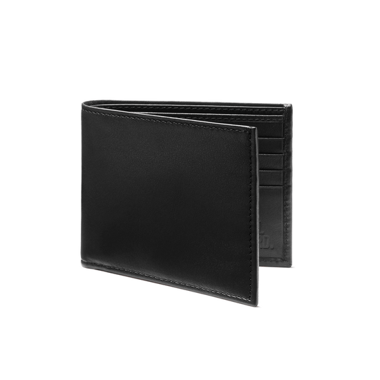 Slim Bifold Wallet Black Leather Closed upright