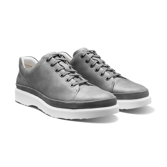Hubbard Fast Gray Leather Walking Shoes Pair Shot with Gray Laces
