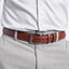 man wearing the classic belt in cognac leather