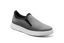 Gray slip-on sneaker with white sole on a white background