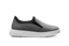 Gray slip-on shoe with white sole on a white background