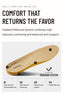 Closeup of the custom insole. Hubbard Rebound System: Soft, moisture-wicking leather top, high-rebound cushioning, balanced arch support, molded heel cup.
