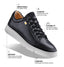 Black sneaker with features highlighted on a white background