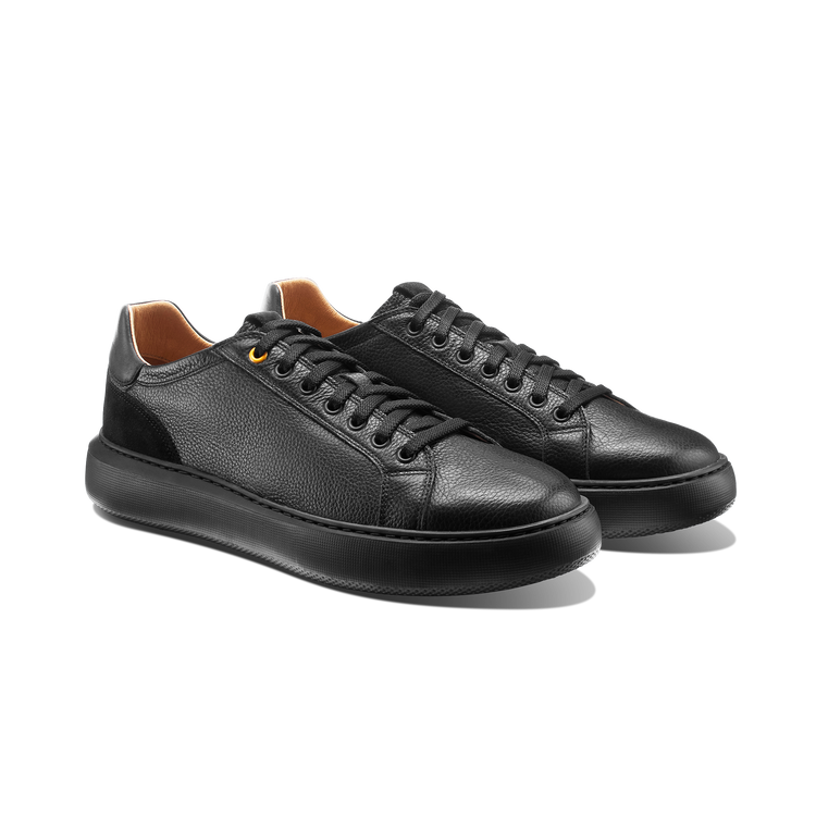 Sunset Men's Modern Leather Sneakers Black Leather on black sole pair