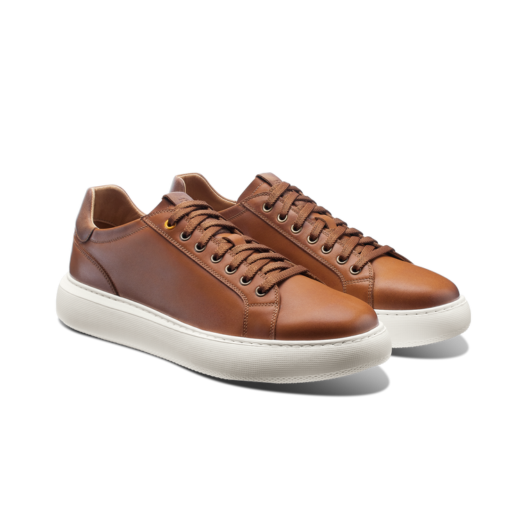 Sunset Men's Modern Leather Sneakers Tan Leather pair