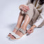 Portola Two-Strap Sandal in white leather paired with a beige monochromatic outfit
