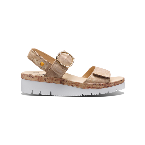 Women's Portola Two Strap Sandal | Gold Metallic Suede – Samuel