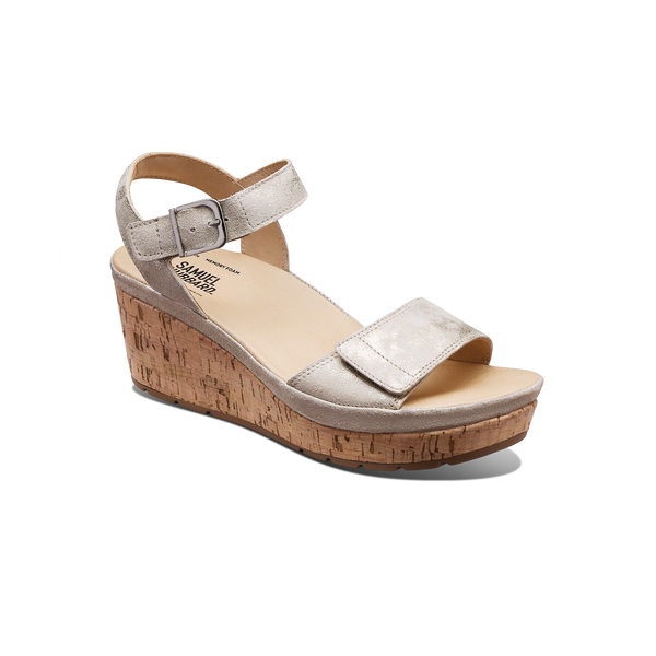 Women's Portola Two Strap Wedge Champagne Metallic Suede