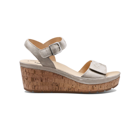 Women's Portola Two Strap Wedge | Champagne Metallic Suede