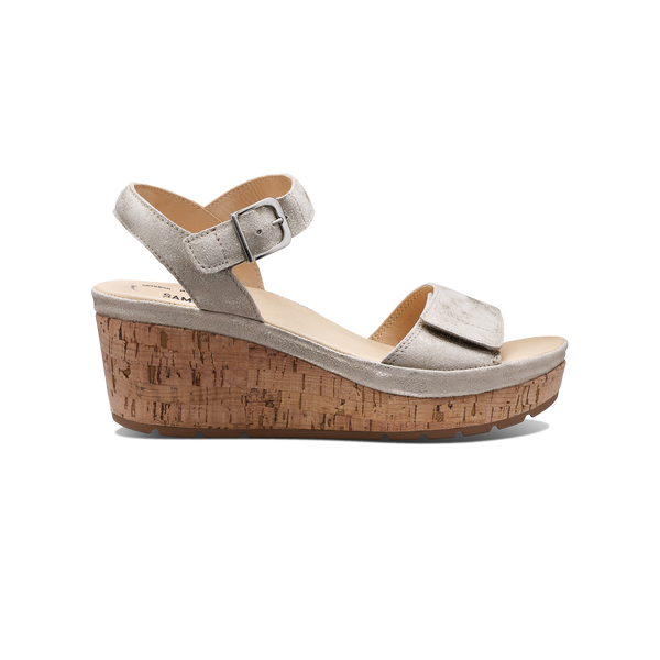 Women's Portola Two Strap Wedge | Champagne Metallic Suede