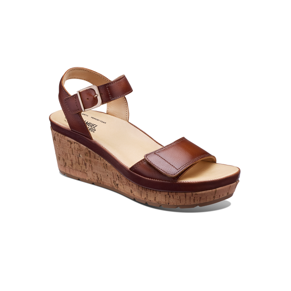 Women's Portola Two Strap Wedge Cognac Leather