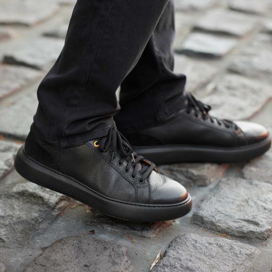 Sneaker leather black Clearance