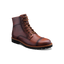 Brown leather boot with a white background