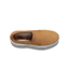 Brown slip-on shoe with white sole on a white background