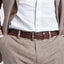 man wearing a braided belt in chocolate leather