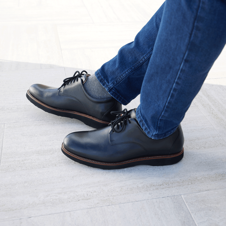 Founder Men's Oxford Work Shoes Black Leather Lifestyle