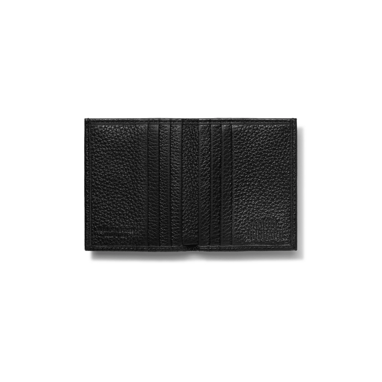 Compact Bifold Wallet Black Leather Open