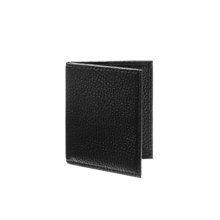 Compact Bifold Wallet Black Leather Upright