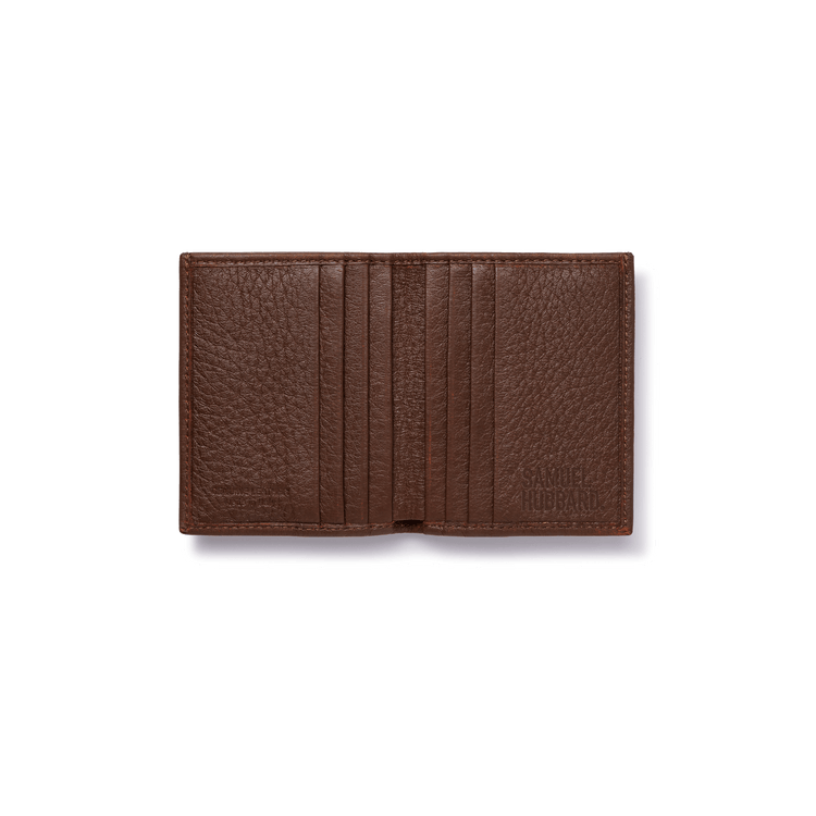 Compact Bifold Wallet Espresso Brown Leather Open