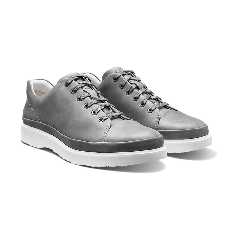 Hubbard Fast Gray Leather Walking Shoes Pair Shot with Gray Laces