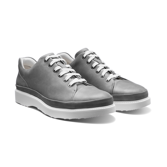 Hubbard Fast Gray Leather Walking Shoes Pair Shot with White Laces