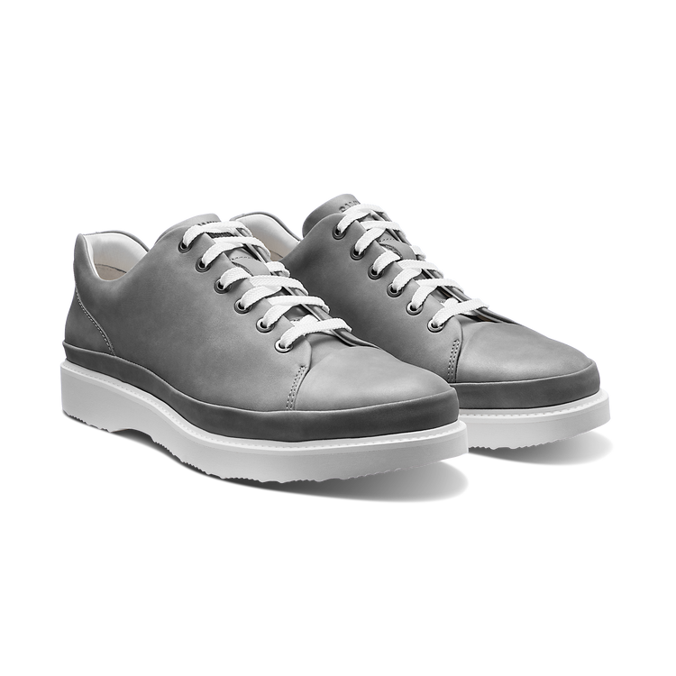 Hubbard Fast Gray Leather Walking Shoes Pair Shot with White Laces